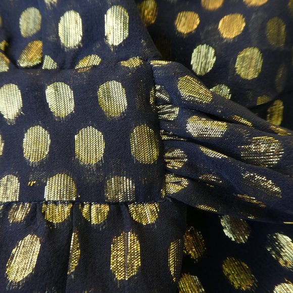 SiLK Metallic French Connection Gold Polka Dot Babydoll Top Sleeveless Tie 6 - Picture 6 of 8